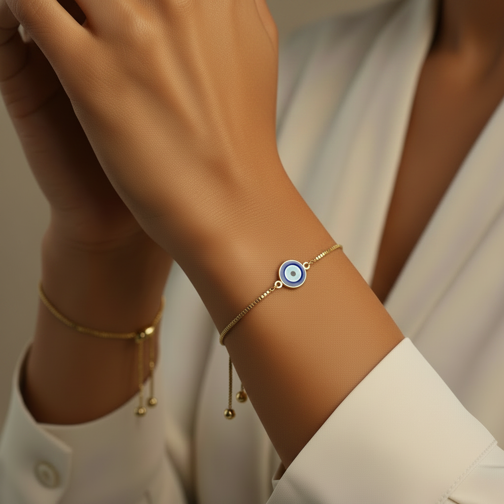 Adjustable evil eye Charm Bracelet